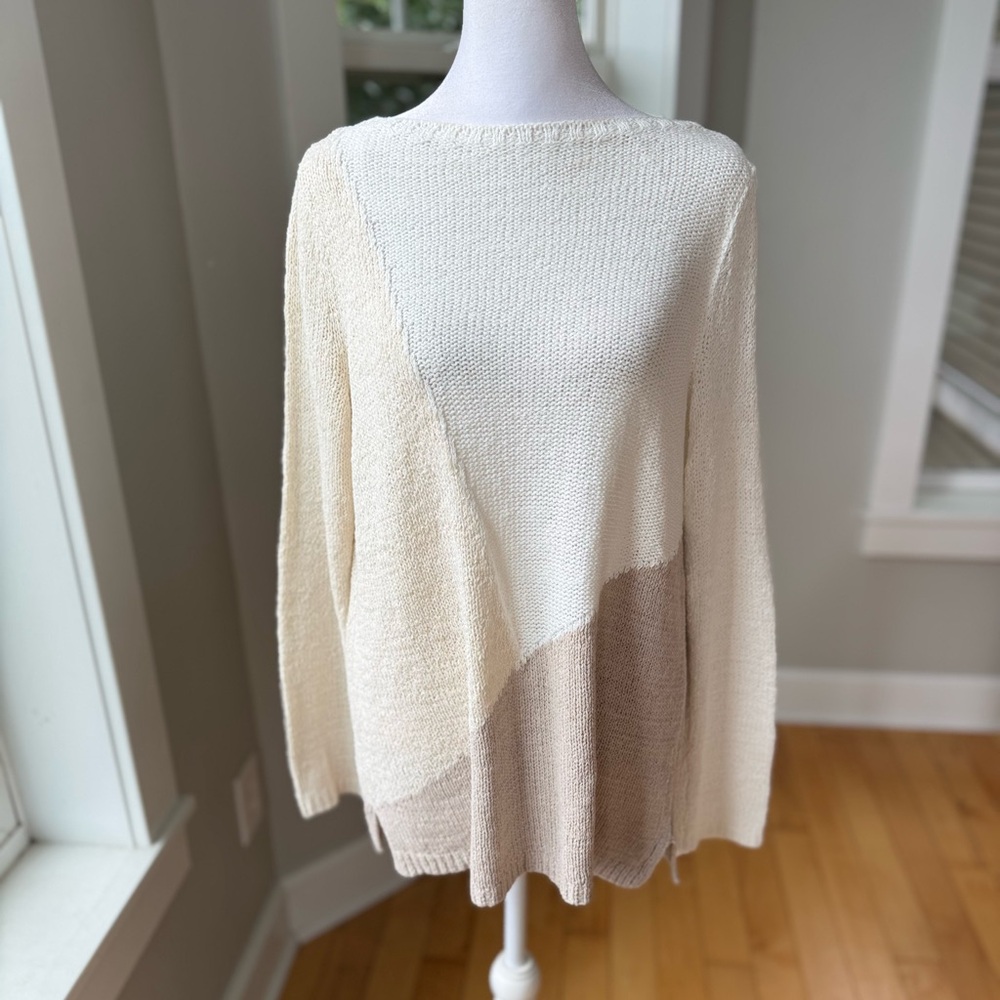 J. Jill Ivory Tan Neutrals Cotton Boatneck Tunic Sweater Sz XS